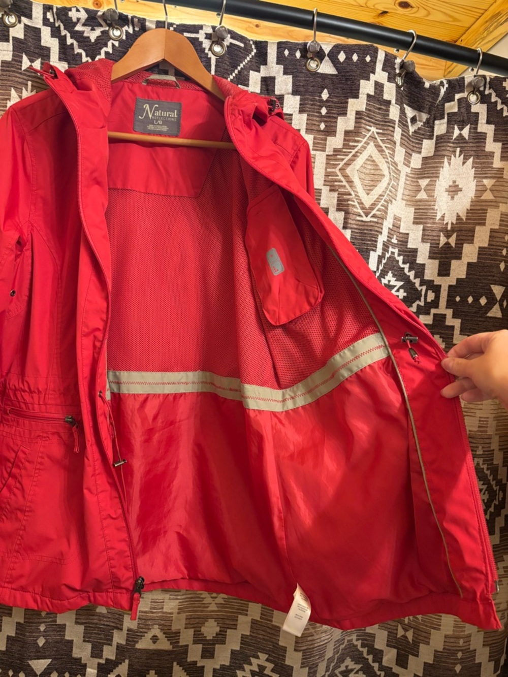 Natural Reflections Womens Red Hooded Rain Jacket, Size Large - Picture 5 of 13